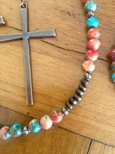 Multi Colored Turquoise Beaded Jewelry Set with Copper Cross Earrings